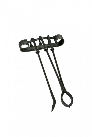 Haardstel handgesmeed zwart, aan muur, 2 delig, 60 cm hoog