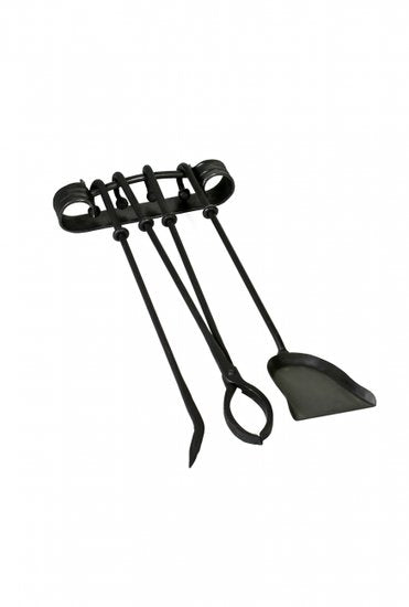 Haardstel, zwart, hangend aan muur, 3 delig, 60 cm hoog