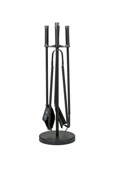 Haardstel, zwart / chroom, staand 4 delig, 68 cm hoog